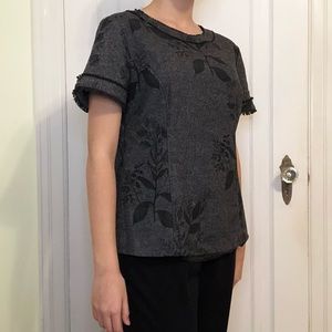 Banana Republic Marcy Frayed Floral Top Dark Grey Black